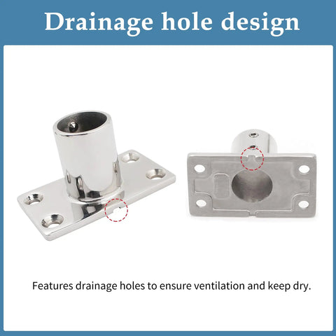 316 Stainless Steel Rectangular 90 Degree Boat Hand Rail Base with drainage holes, marine hardware, built tough, saltwater ready