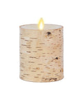 Birch Bark Wrapped Flameless Pillar Candle With Real Moving Flame LED, Battery Operated, Unscented, 3.25x4.5 inches.