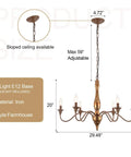 Dimensions and details of Six Light Distressed White French Country Candle Chandelier With Cozy Vintage Vibe For Living Room Dining