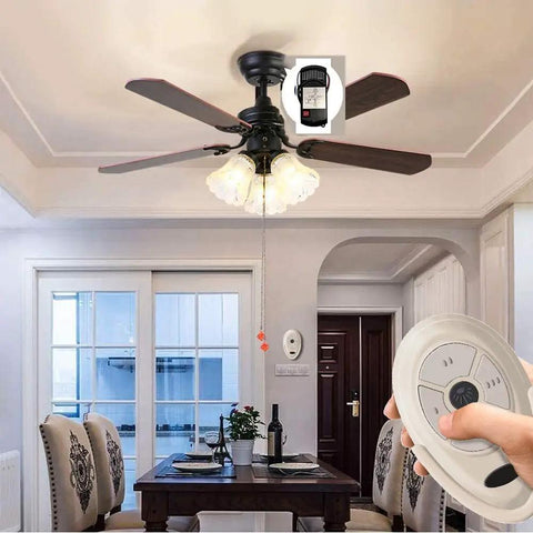 Universal Ceiling Fan Remote Control And Receiver Kit Replacement For Harbor Breeze KUJCE9603 in dining room setting