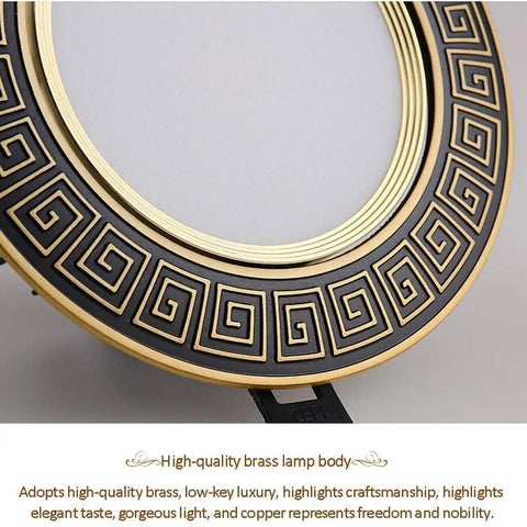 Premium Heavy Duty Copper Finish 5 Pack Recessed LED Downlights Featuring Smooth Baffle Trim and No Hassle Retrofit Install, brass lamp detail.