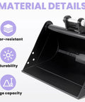 20 Inch No Teeth Flat Backhoe Bucket For Mini Excavator With 2 Pins, Smooth Edge For Ditch Cleaning And Slope Leveling, Heavy Duty