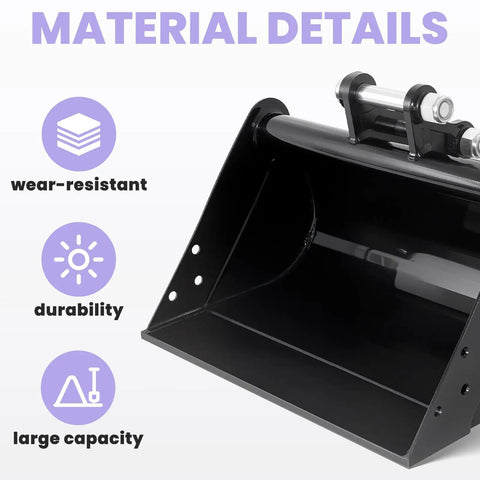 20 Inch No Teeth Flat Backhoe Bucket For Mini Excavator With 2 Pins, Smooth Edge For Ditch Cleaning And Slope Leveling, Heavy Duty