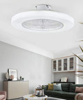 Slim Modern Ceiling Fan With Light For Indoor Kitchens Bathrooms And Bedrooms Remote LED Three Color Change Low Profile Flush Mount Quiet Fandelier With Eleven ABS Blades White in living room