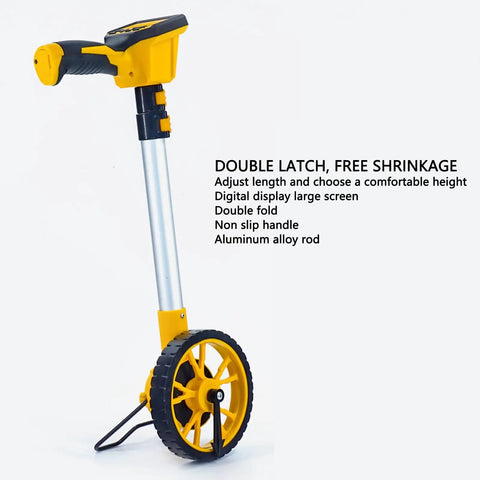 Measuring Wheel Digital Display with telescopic handle, aluminum alloy rod, and non-slip grip for accurate measurements.