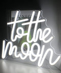 To The Moon Neon Sign LED Letters White Neon Light For Wall Decor, Low Voltage Silicone LED Moon Sign glowing on a surface