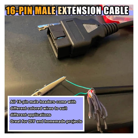16 Pin J1962 OBD II Male Connector Cable For DIY Car Diagnostics Plug And Play Open Wire 12 Inch OBD II Extension Pigtail