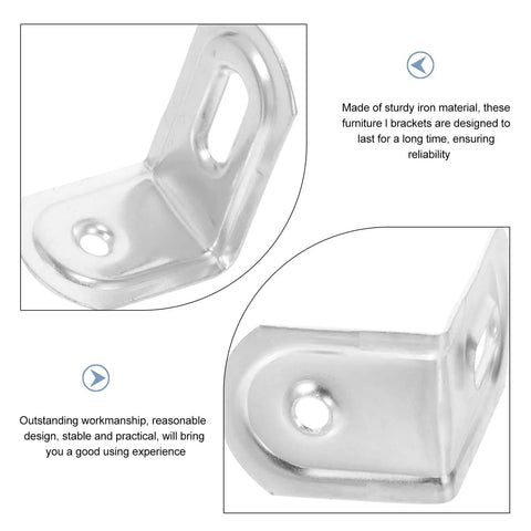Close-up of 10 Pack Iron L Brackets With 90 Degree Rounded Corners for Shelves, durable metal construction, close-up view