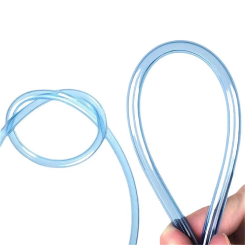 Beat Down Tough Flexible Air Hose For Pneumatic Tools Plus Air Compressors High Flow Clear Pvc Tubing 10 By 6.5 Mm 100 Meter Roll displayed in hand.