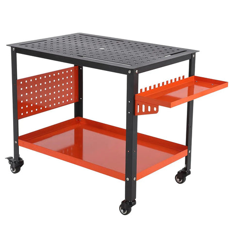 Tank-Tough Heavy-Duty Welding Platform With Rustproof Steel Frame, 1200 Lb Capacity Rolling Workbench For Garage Shops, Portable Fixturing Cart featuring tool tray.