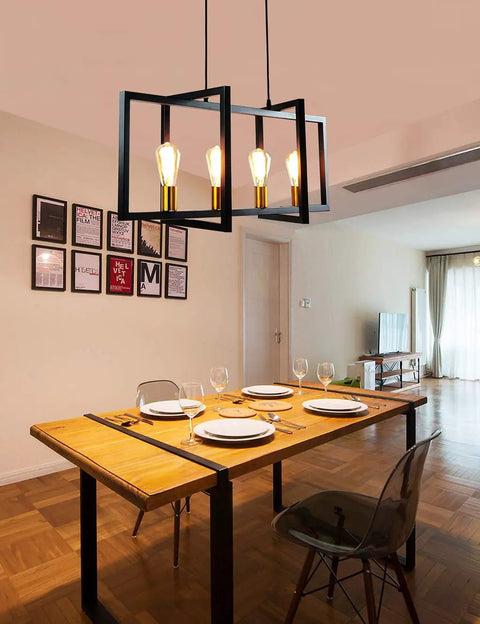 Four Light Kitchen Island Pendant Light Modern Industrial Chandelier In Matte Black With Antique Brass Finish Geometric Ceiling Fixture For Dining Room Living Room Breakfast Nook Boom Your Space