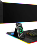 Wireless Charging Desk Pad With Built In Mouse Pad And Phone Holder And RGB Lighting For Home Office Large Gaming Ultra Smooth Surface Non Slip Waterproof Keyboard Mat 15W Fast Charge For iPhone And Samsung Galaxy Phones