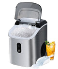 Quiet Countertop Nugget Ice Machine Packs Self Cleaning Tech And Instant Chill Power To Drop Snack Sized Pebble Ice in kitchen.