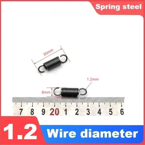 Stainless Steel Tension Springs Set, 5 Piece Heavy Duty Extension Hook Wire 1.2mm Diameter spring measurements of 30mm and 8mm.