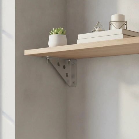 Sturdy Stainless Steel L Bracket Set For Shelves And Furniture Repairs 90 Degree Right Angle Corner Supports with shelf detail