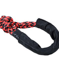Black and red intertwined soft shackle with protective sleeve, part of the Four Piece Intertwine Black And Red Soft Shackle Rope Set