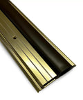 Gold Anodized Vinyl Door Threshold 36 Inch Adjustable Height Door Bottom Seal showing detailed grooves and black rubber insert.