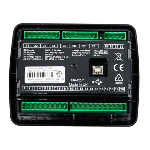Auto Start Generator Control Panel With Auto Mains Failure MKII Module For Diesel Gen Sets, showing electrical connections