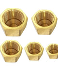 Brass Flare Cap Assortment Kit for SAE 45 Degree Flared Tube Fittings, 5-piece set, top view, various sizes
