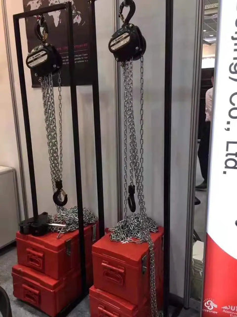 Built Tough Manual Chain Block Hoist 2 Pack Featuring Hella Strong Galvanized Steel Chain And 2200 Lb Capacity With 30 Ft Length For No Sweat Industrial Rigging on display.