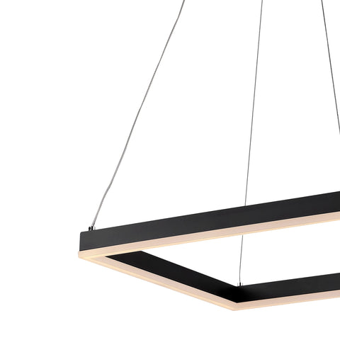 Black 15.75 Inch Modern Square Integrated LED Pendant Light Fixture, Dope Dimmable Metal Hanging Chandelier for kitchen or dining.