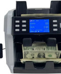 Heavy Duty Money Counter Machine Processes Swift Cash Bills Automatic Denomination Sorting Serial Number Reading Built In Printer Handles Global Currency Straight Up Accuracy with TFT monitor showing bill count.