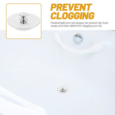 Bathtub Stopper Plug for 42-44mm Holes, Silicone Steel White installed in a white bathtub, effectively preventing debris clogging.
