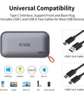 Portable 500GB External SSD With USB C Up To 1050 MBps USB 3.2 Gen2 External Solid State Drive with cables for multiple devices