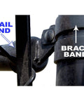 Top Rail End Cap For Chain Link Fence Black Powder Coated One And Three Eighths Inch Outside Diameter Top Rail Fits CQ20 DQ40 Pipe Attaches Top Rail To Terminal Post Easy Install For Quick Fence Finishing installed view with brace band on post.