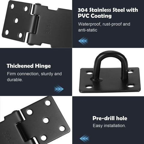 4 Inch Stainless Steel Hasp Latch With Padlock Keys And Screws, heavy duty black waterproof gate lock details and features