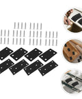Heavy Duty Stainless Steel Corner Braces Rock Solid Wood Joint Connectors set, including flat mounting plates and screws for installation.