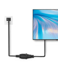 Two Prong Extension Cord With Two Outlets Three Foot Polarized Power Cable 125V 10A NEMA 1-15P To 1-15R Black connected to TV