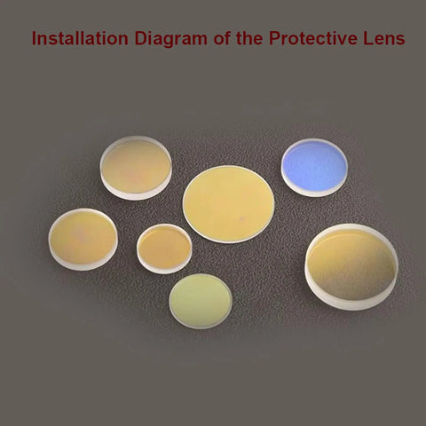 Five Pack Fiber Laser Protective Lenses 27.9x4.1mm for 0 to 4kW Cutting Heads shown with double sided coating