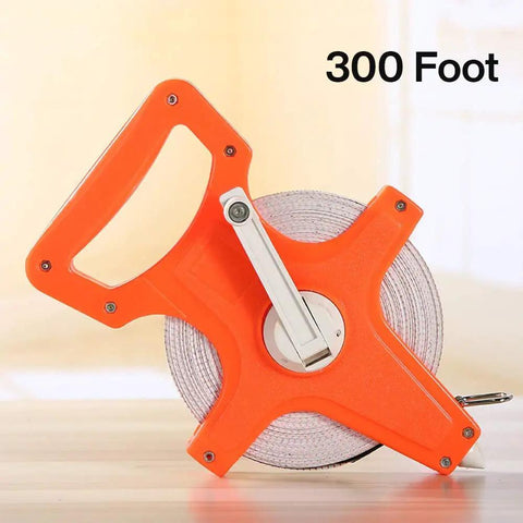 Open Reel Tape Measure With Retractable Blade, 300 Feet Dual Sided Tape For Track And Field, Long Jump, Construction, Workshop, Crafts, Real Handy Wind Crank, Durable Measuring Reel For Any Job on a table