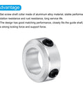 Aluminum Shaft Collar Set Screw Clamping Style, 12mm and One Half Inch Bore, Silver Finish, shown close-up with design features