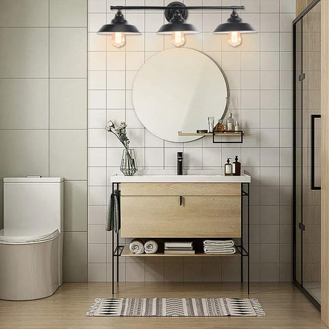 Three Light Bathroom Vanity Light With Industrial Vintage Farmhouse Rustic Style Black Matte Finish Wall Sconce Fixture For Bathrooms And Powder Rooms That Slaps over modern sink