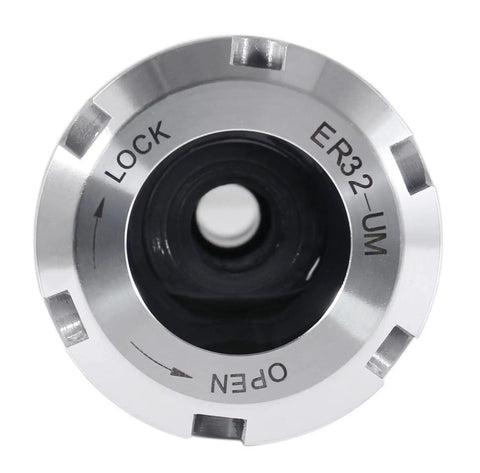 MT2 Shank ER32 Collet Chuck For CNC Milling, 8000 RPM Max, Three Eighths Inch Drawbar End, Ultra Precision 0.0002 Inch TIR, Collet Capacity 0.08 To 0.787 Inch, Slotted Nut, Built Tough With High Grade Tool Steel, front view