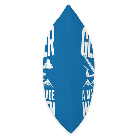 Side view of Funny Sailplane Pilot Throw Pillow For Glider Enthusiasts And Aviation Lovers A Cozy Dope Gift For Thermals Ridge Soaring Final Glide Fans Flight School Students And Club Pilots showing text and graphic design