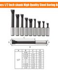 Nine Piece Two Inch Boring Head R8 Shank Tool Set With Half Inch Boring Bar For Machining Centers, Boring Mills, And Milling Machines