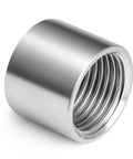 Rock Solid One Point Two Five Inch Double Female NPT Pipe Coupler 304 Stainless Steel Heavy Duty Rust Proof Connector showing threaded interior.
