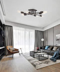 Oil-Rubbed Bronze 8-Light Mid Century Sputnik Ceiling Light Dope Industrial Antique Style Fixture in modern living room