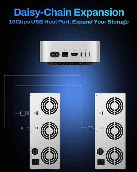 Plug Straight Into Legit Heavy Duty Storage With This Nine Bay External Hard Drive Enclosure Featuring Independent Power Switches Per Bay Diskless Desktop Array Designed For Smooth Sailing Fast Transfers And Totally Hassle Free Data Backup showing USB host ports and cooling fans.