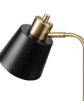 18 Inch Matte Brass Desk Lamp With Matte Black Shade, Adjustable Pivot For Precise Reading And Desk Work, Dope Sleek Modern Mid Century Style Lighting For Home Office Or Nightstand. close-up angled shade