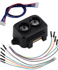 Dope TF-Luna LiDAR Range Finder Sensor 0.2m To 8m With 1cm Resolution, black plastic, with cables for Arduino and Raspberry Pi projects.