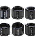 Super Durable Aluminum Bike Thru Axle Nut 12mm 15mm Thread Quick Release Cap set of black axle nuts with various thread sizes.