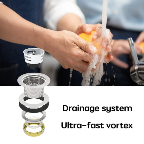 Hands washing under water with drainage system layers displayed, promoting Stainless Steel Hand Sink Basin 17 X 15 Inches Wall Mount.