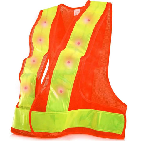 Heavy Duty LED Safety Vest With 16 Bright Red Lights And 360 Degree Reflective Tape Adjustable Polyester Mesh Work Vest Built Tough For Night Running Road Crews And Street Savvy Commuters