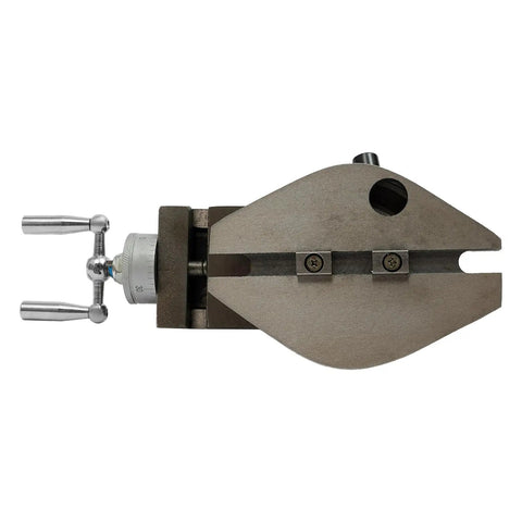 Upgraded At300 Lathe Tool Post Assembly Boasting Rock Solid Construction with quick change action, showing top view of assembly.
