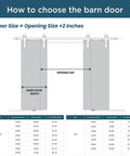 Diagram showing dimensions for Solid Wood Paneled Double Sliding Barn Door System With Hardware Kit Set Includes Two Forty Inch Doors For Space Saving Room Divider And No Fuss Install In Bathroom Kitchen Laundry Or Home Office Built To Last In Any Climate installation.