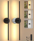 vidvic 28Inch Rechargeable Black Wall Sconces Set of 2 Dimmable and Remote with warm glow on wall